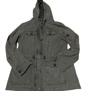 Levis LW5RC337 Green Garment Dyed Hooded Parka Quilted Jacket Women's Sz Large